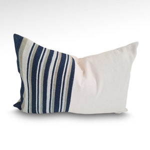 African, Mudcloth, Mud Cloth, Vintage, Striped, Indigo, Cream, Navy Blue, Boho, Coastal, Beach, Lumbar, Pillow Cover, Throw Pillow, 18 x 12
