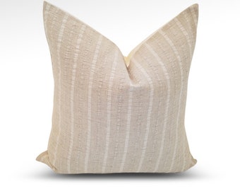 Pillow Cover, Woven, Neutral, Tan, Striped, Thailand, Boho, Coastal, Farmhouse, Cottage, Throw Pillow, 18 x 18