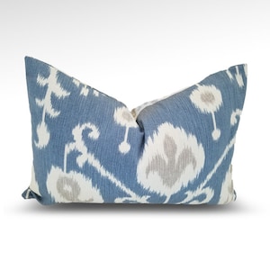 Designer, Magnolia Home, Ikat, Blue, Coastal, Farmhouse, Cottage, Lumbar, Pillow Cover, Throw Pillow, 18 x 12
