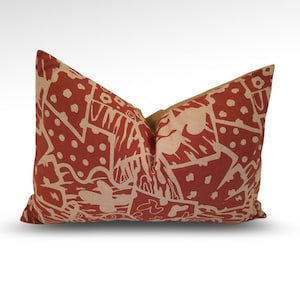 Galey & Lord, Designer, Vintage, Rust, Geometric, Boho, Mid-Century Modern, Modern, Lumbar, Pillow Cover, Throw Pillow, 18x12