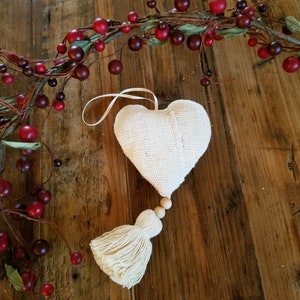 Hanging Heart, Boho, Wedding Decor, African Mudcloth, Fabric, Tassled, Beaded