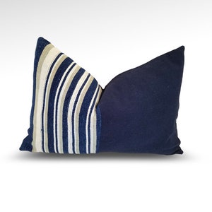 African, Mudcloth, Mud Cloth, Vintage, Striped, Indigo, Navy Blue, Boho, Coastal, Beach, Cottage, Lumbar, Pillow Cover, Throw Pillow, 18x12