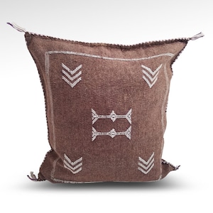 Pillow Cover, Embroidered, Moroccan, Cactus Silk, Sabra Silk, Brown, Southwest, Boho, Tribal, Throw Pillow, 21 x 19 image 1
