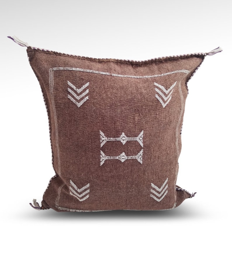 Pillow Cover, Embroidered, Moroccan, Cactus Silk, Sabra Silk, Brown, Southwest, Boho, Tribal, Throw Pillow, 21 x 19 image 1