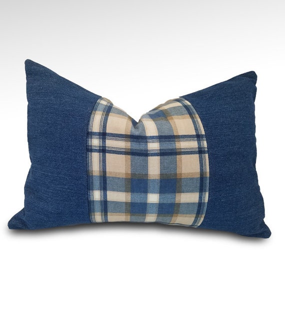 Navy blue sale plaid pillows