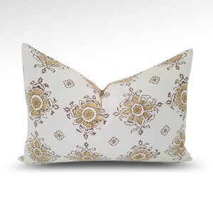 Indian, Hand Block Printed, Floral, Spring, Neutral, Boho, Coastal, Nursery, Cottage, Farmhouse, Lumbar, Pillow Cover, Throw Pillow, 18 x 12