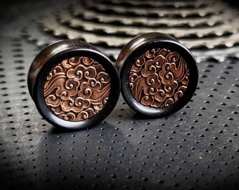 Arang Wood Copper Japanese Clouds Pattern Unisex Ears Plugs-New Collection-Stretched Ears-Body Modification-Design Jewel-Traditional Pattern