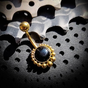 316L Steel Gold PVD Onyx Navel Bar- 1.6mm-New Collection-Piercing-Unisex Jewels-Black Gem-Tribal Jewelry-Ethnic Chic Jewels-Tribal Fusion