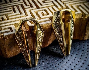 Brass Ornamental Pattern Unisex Ears Hangers Ears Weight-Design Earrings-Stretched Ears-Body Modification-Ethnic Ears Weight-Boho Jewels-New