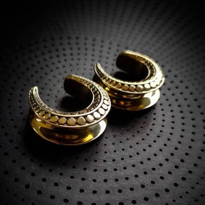 Brass Or White Brass Dots Pattern Saddles Ears Plugs-Stretched Ears-Body Modification-Industrial Design Jewels-Unisex Jewels-Minimalist