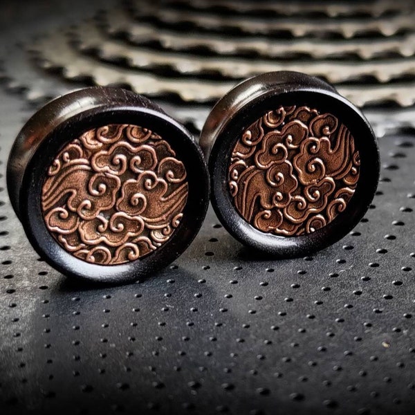 Arang Wood Copper Japanese Clouds Pattern Unisex Ears Plugs-New Collection-Stretched Ears-Body Modification-Design Jewel-Traditional Pattern