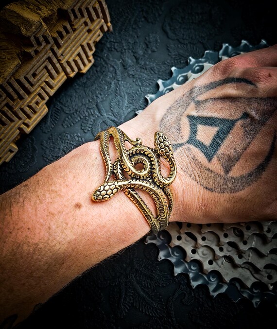 Brass Double Snake Unisex Free Size Bracelet-new Co-snake Design