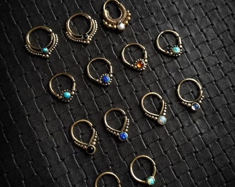 Brass Septum with Stones-New Collection-Onyx-Opal-Moonstone-Gems-Tribal Jewelry-Helix-Nose Ring-Gypsy Jewelry-Boho Design-Piercing