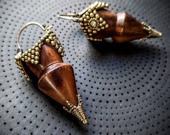 Silver Plated Ethnic Dots Rosecut Crystal Sawo Wood Tribal Earrings-New Collection-Ethnic Jewels-Organic Earrings-Goddess Jewels-Tribal