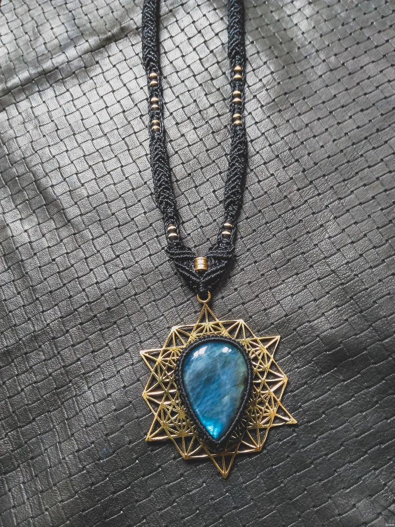 Gypsy Design BlueFire Labradorite Tetrahedron Ritual Pixies Unique Bronze Gems Handmade Ethnic Tribal Sacred Geometry