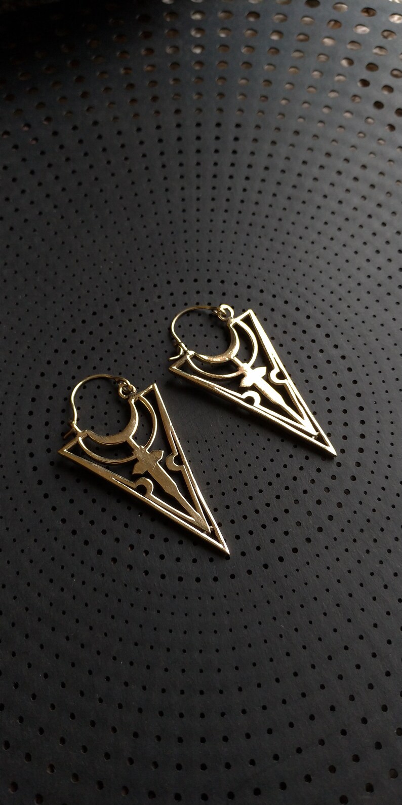 Triangle Geometric Silver Plated Earrings- Boho Jewels- Ethnic- Geometric Pattern- New Collection-Gothic-Underground Jewelry-Witch Earrings image 2
