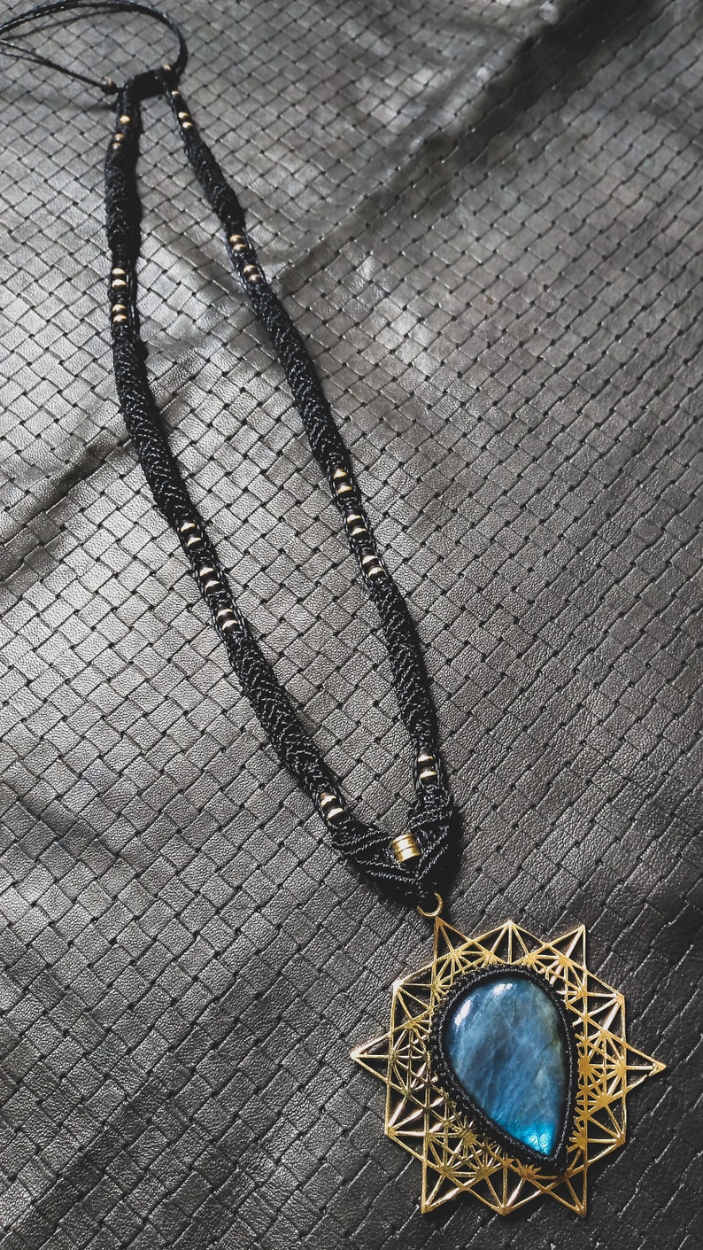 Gypsy Design BlueFire Labradorite Tetrahedron Ritual Pixies Unique Bronze Gems Handmade Ethnic Tribal Sacred Geometry