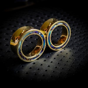 Tappi per le orecchie unisex in ottone con intarsi in conchiglia di abalone - da 8 mm a 25 mm - Nuove orecchie allungate - Modifica del corpo - Gioiello di design - Gioiello chic - Gioielli alternativi