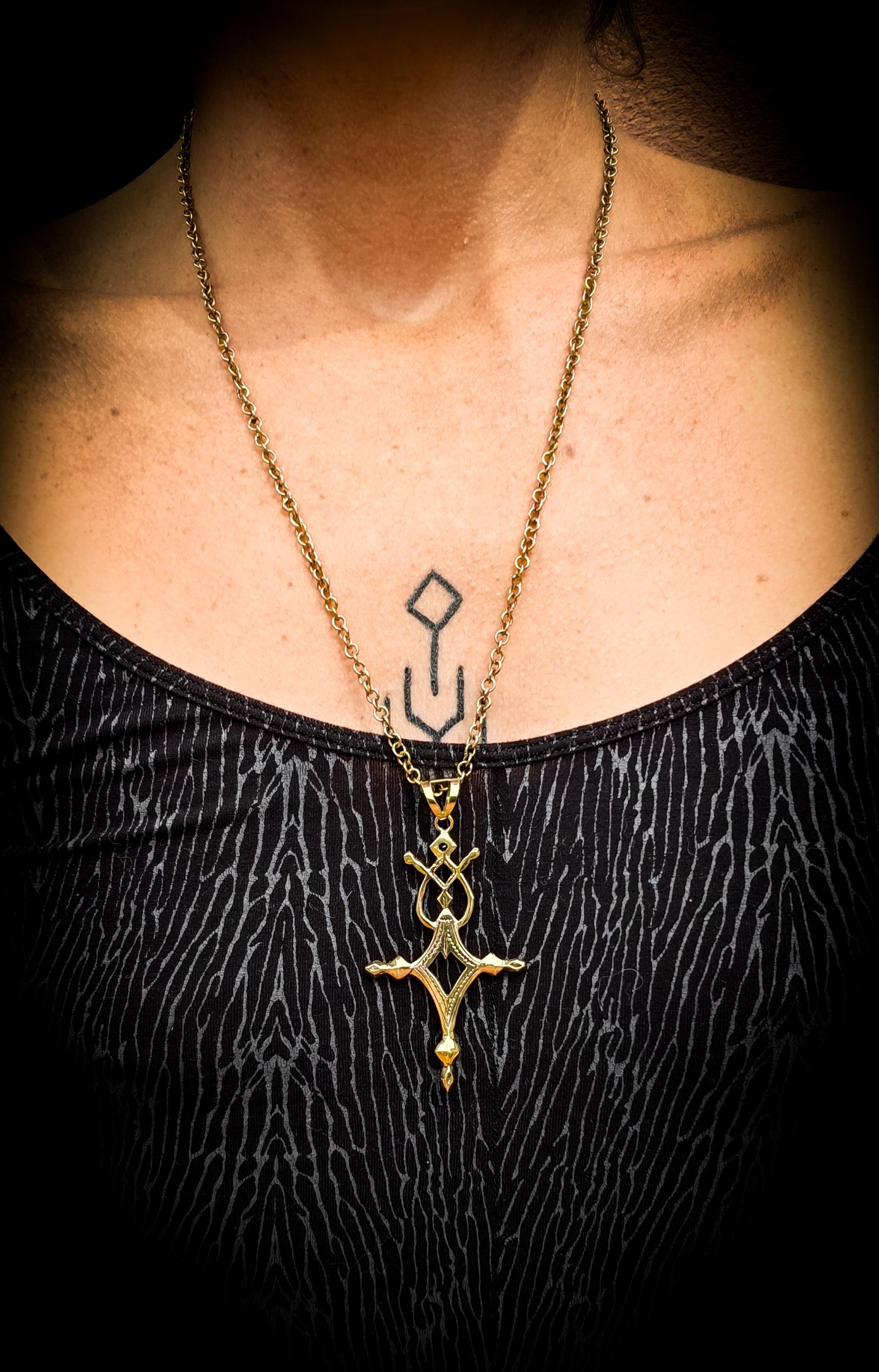 アクセサリー ArguE CultureE Triangle logo necklace Brass or Silver Plated Agadez Cross Ethnic Design Unisex Chain or