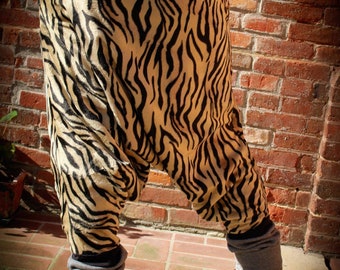 Unique Tiger Synthetic Fur Sarouel Baggy Pants-elastic Belt-fur