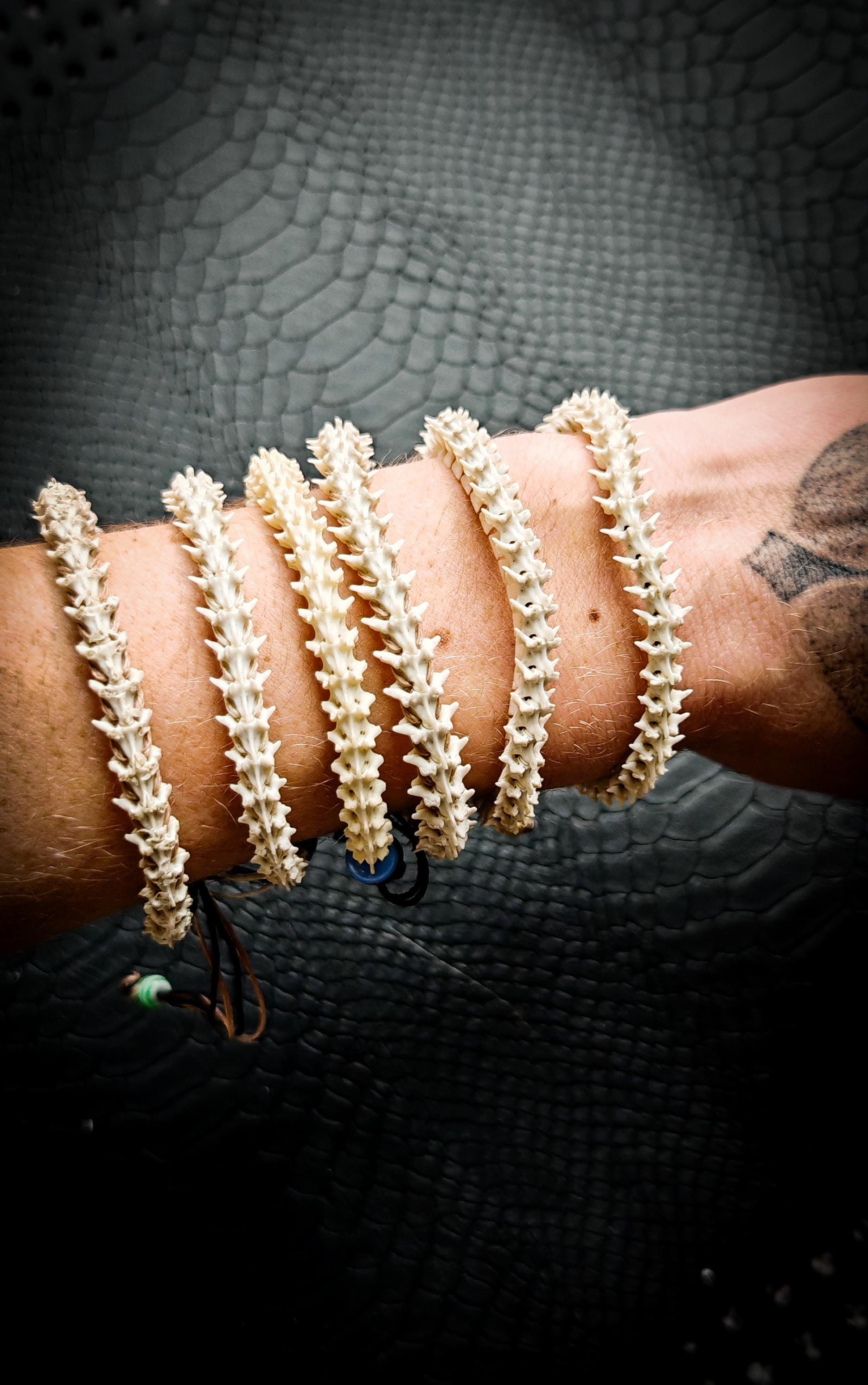 Unpolished Snake Bones Vertebraes Unisex Free Size Bracelet-new Co
