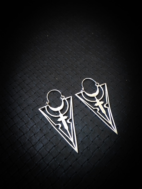 Triangle Geometric Silver Plated Earrings- Boho Jewels- Ethnic- Geometric Pattern- New Collection-Gothic-Underground Jewelry-Witch Earrings