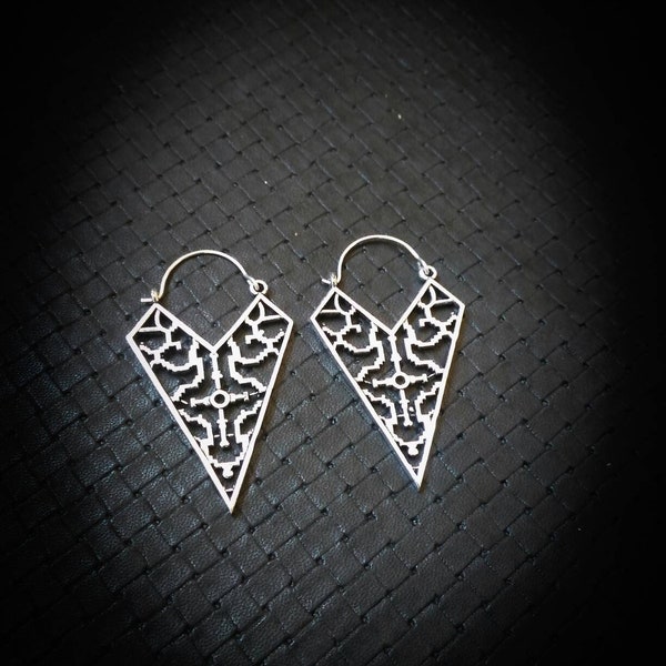 Geometric Silver Plated Earrings - Shipibo Inspiration- Ayahuasca Pattern- New Co- Boho Jewelry- Tribal- Ethnic Earrings- Peru