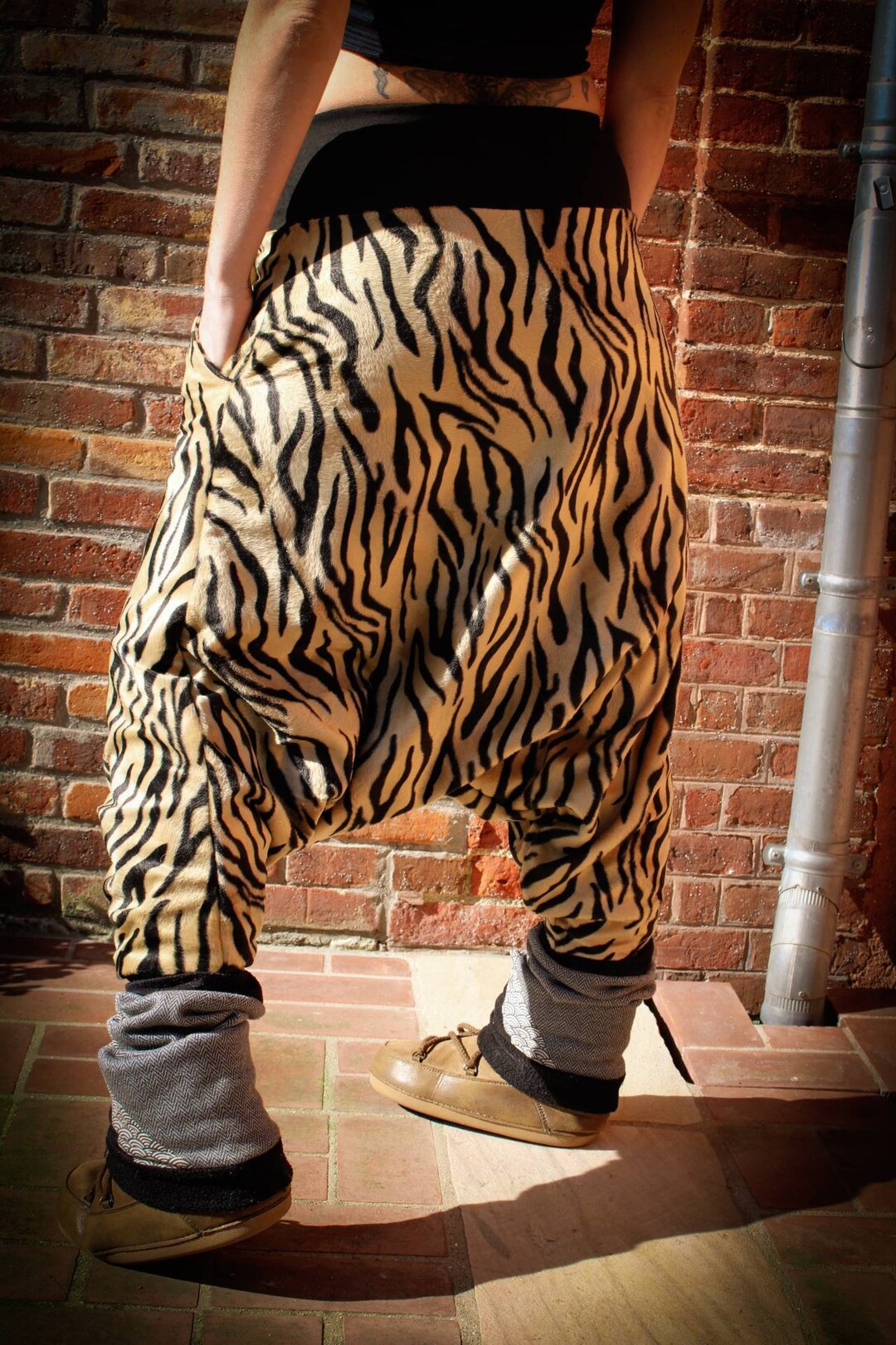 Unique Tiger Synthetic Fur Sarouel Baggy Pants-elastic Belt-fur Unique Tiger Synthetic Fur Sarouel Baggy Pants-elastic Belt-fur