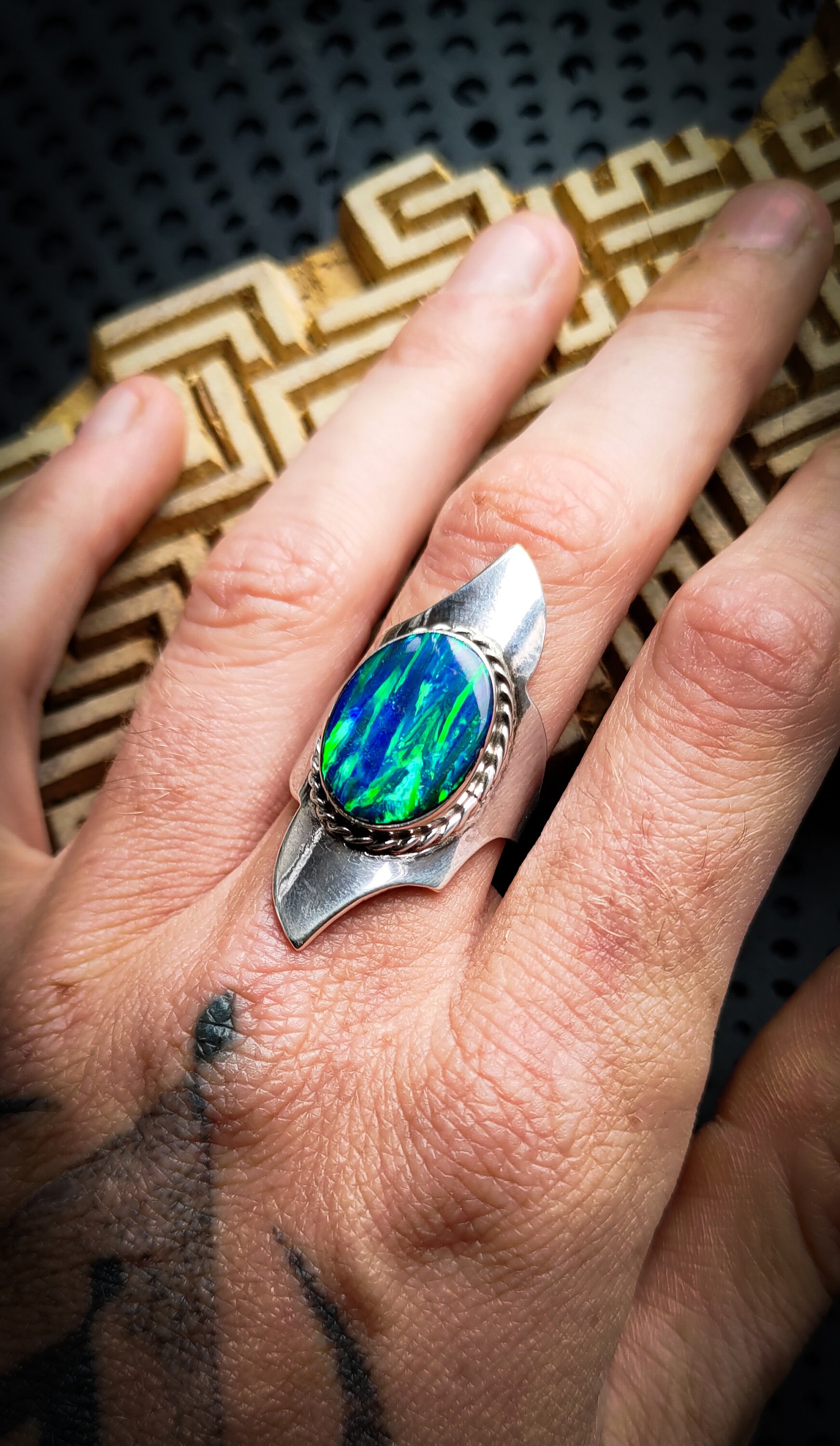 ハンドメイド　シルバー925 シルバーリング　ボルダーオパール　ウッドオパール？ ハンドメイド シルバー925 シルバーリング ボルダーオパール ウッド