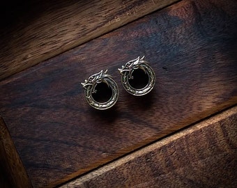 Brass Ouroboros Dragons Ears Plugs-Stretched Ears-Mythology-Cosplay Jewels-Tribal Design Plugs-Boho-Unisex Jewels-Alternative Jewels