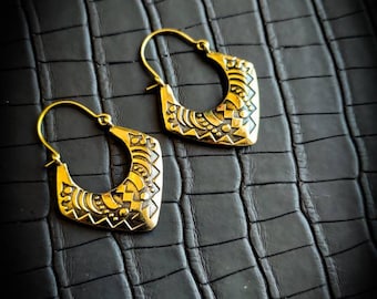 Brass Ethnic Pattern Medium Size Earrings-New Collection-Ethnic Inspired-Mapuche Jewelry-Boho Earrings-Tribal Ornament-Gypsy Earrings