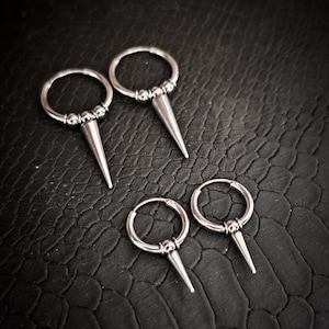 316L Steel Industrial Spike Dangle Hoops Unisex Earrings-New Collection-Tribal Jewel-Biomechanic-Minimalist Design-Boho Jewel-Neo Tribal