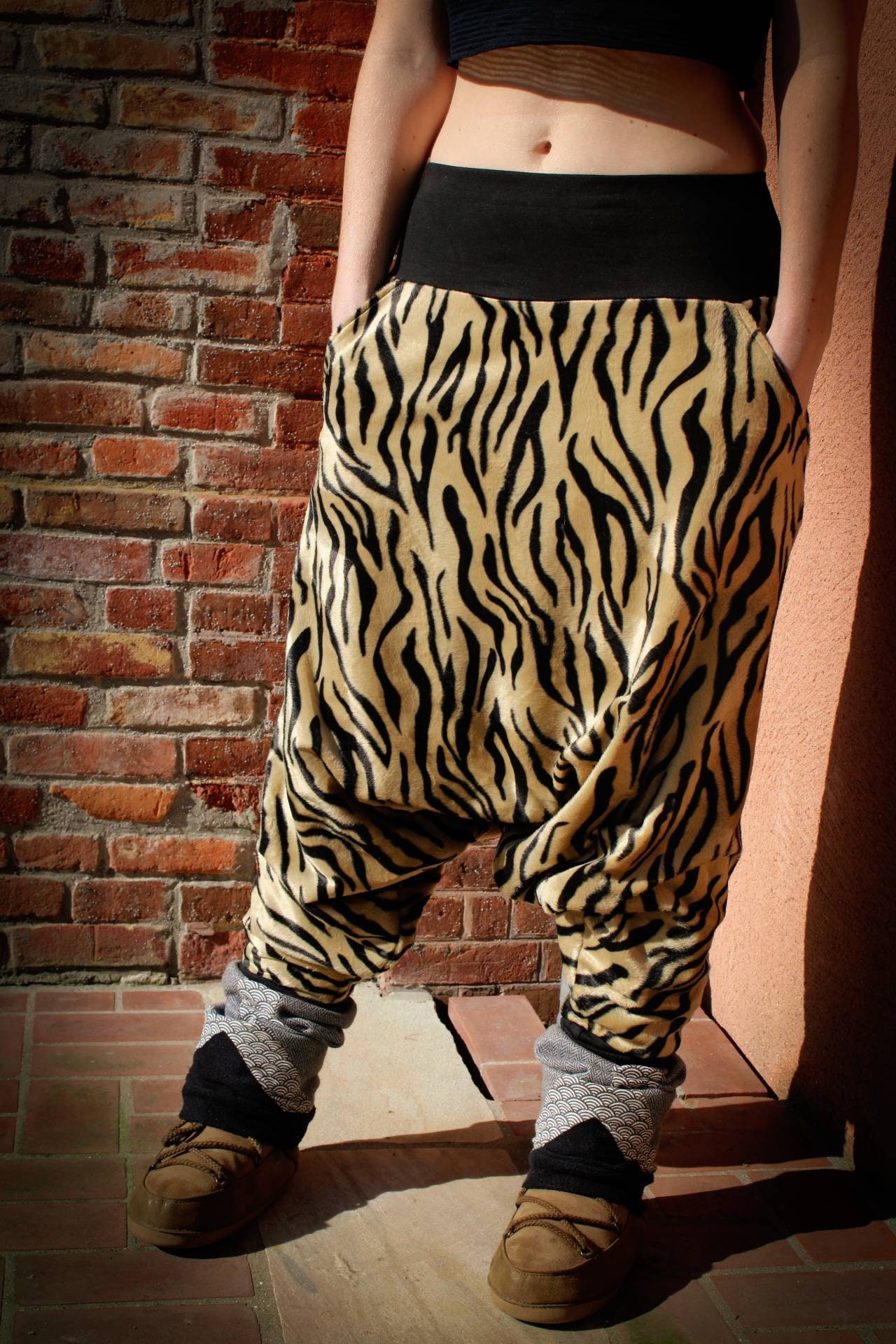 Unique Tiger Synthetic Fur Sarouel Baggy Pants-elastic Belt-fur