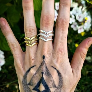 Brass Or Silver Plated Triple Dots Chevrons Unisex Ring-New Co-Industrial Inspired-Geometric Shapes-Minimalist Design Jewels-Boho Ring