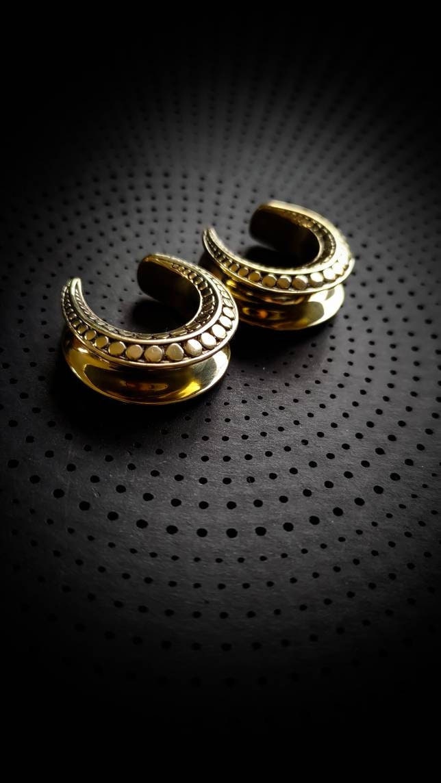 Brass Or White Brass Dots Pattern Saddles Ears Plugs-Stretched Ears-Body Modification-Industrial Design Jewels-Unisex Jewels-Minimalist