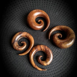 Spirals Narra Wood Unisex Ears Expanders-Body Modification-Stretched Ears-Spiral Design-Organic Body Jewels-Minimalist Design-SP23-Pixie