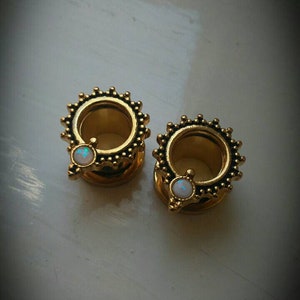 316L Steel Or Gold PVD Opal Ears Plugs- New Collection-Gypsy Design-Goddess-Fairy-Dots Sun Minimalist Design-Tribal Fusion-Boho