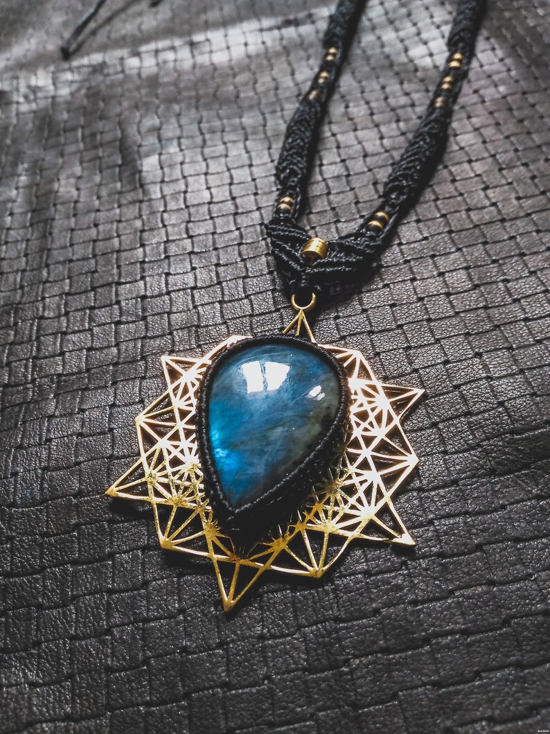 Gypsy Design BlueFire Labradorite Tetrahedron Ritual Pixies Unique Bronze Gems Handmade Ethnic Tribal Sacred Geometry