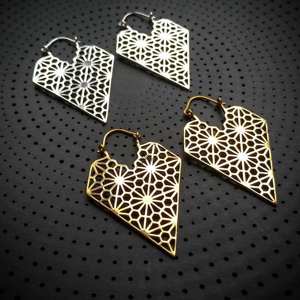 Brass Or Silver Plated Farsi Sacred Geometry Inspired Medium Size Earrings-Heritage Pattern-New Co-Ethnic Earrings-Gypsy Jewels-Boho-Design