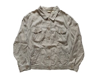 beige linen trucker style jacket / oversized jacket XXL