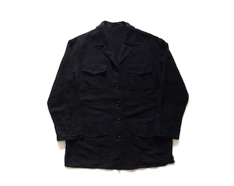 black raw silk jacket / chore coat woven jacket