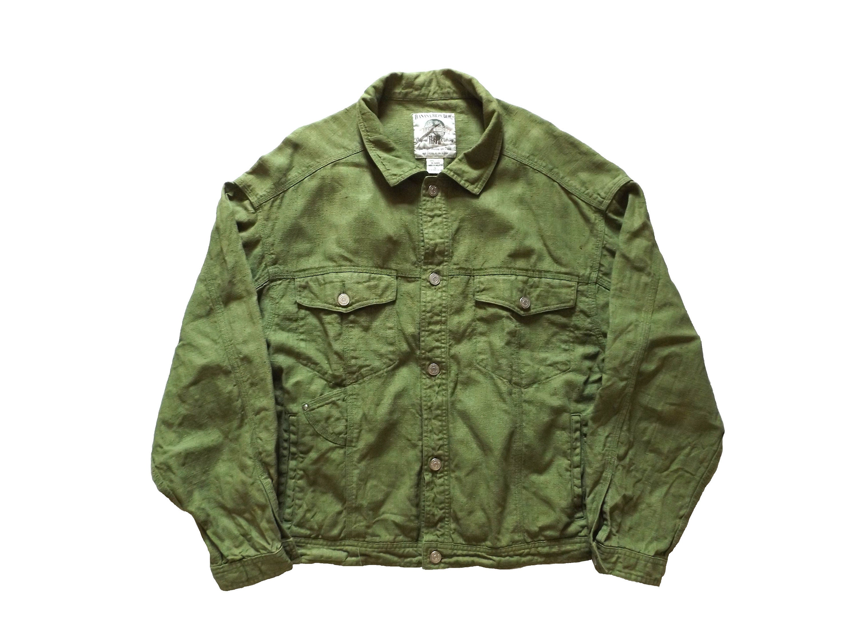 BANANA REPUBLIC moss green linen trucker style jacket / | Etsy