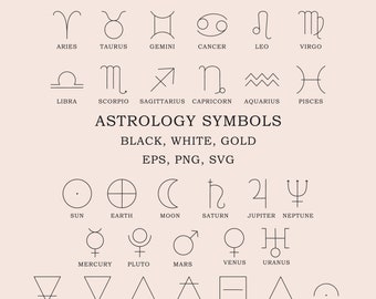 Astrology Zodiac Signs SVG/Zodiac Symbols/Clipart Set/Horoscope bundle/Astrology Celestial Clipart/Gold Zodiac/Logo elements PNG/Horoscope