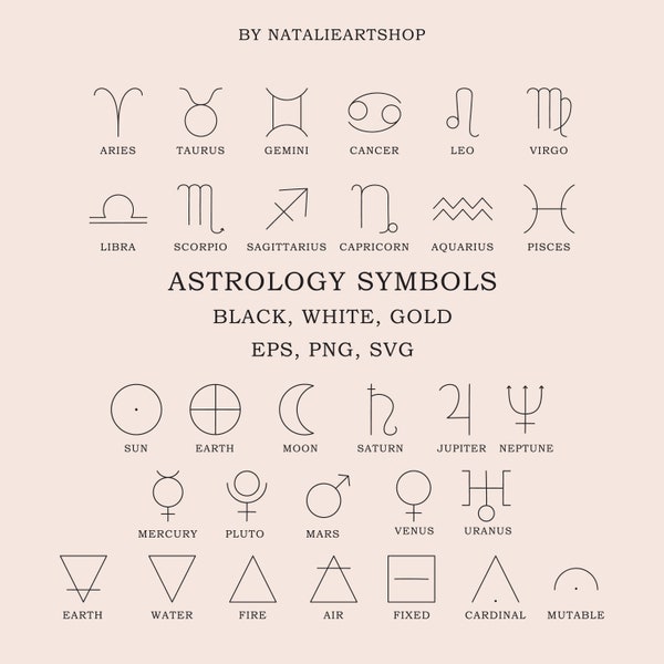 Astrology Zodiac Signs SVG/Zodiac Symbols/Clipart Set/Horoscope bundle/Astrology Celestial Clipart/Gold Zodiac/Logo elements PNG/Horoscope