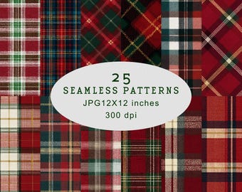 Naadloze digitale papierset met geruite en Schotse ruit, kerstroodgroene patronen voor scrapbooking, stof, knutselen