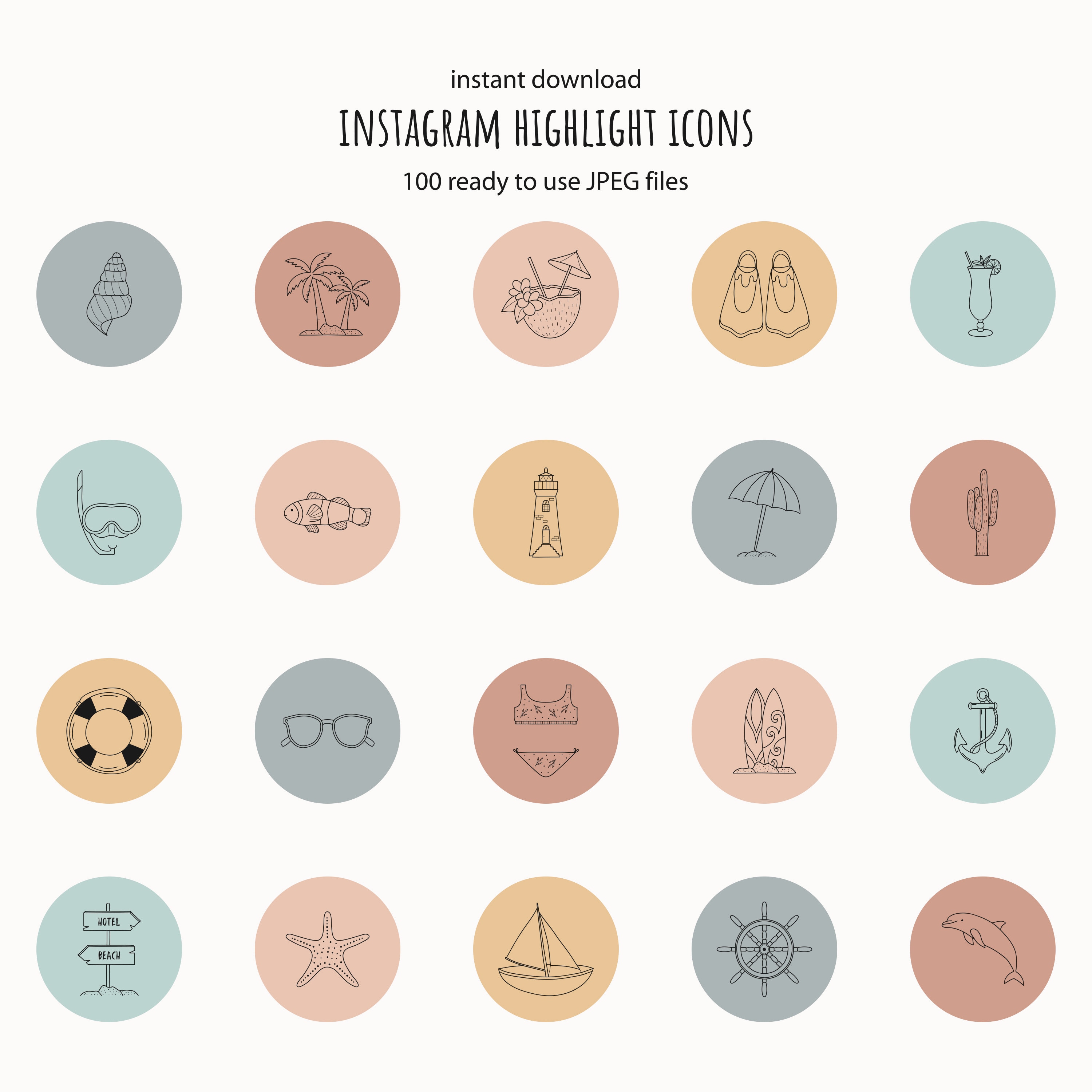 Instagram ストーリーのハイライトアイコン 夏の Instagram ストーリーカバー ソーシャルメディアアイコン 手描きアイコン  ビーチ旅行アイコン ハイライトアイコンセット - Etsy 日本