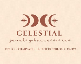 Logo Template Canva/Editable Logo Design/DIY Celestial Logo/Crescent moon Logo/Minimal Logo/Magic/Boho/Lunar Logo/Mystic/Instant Download