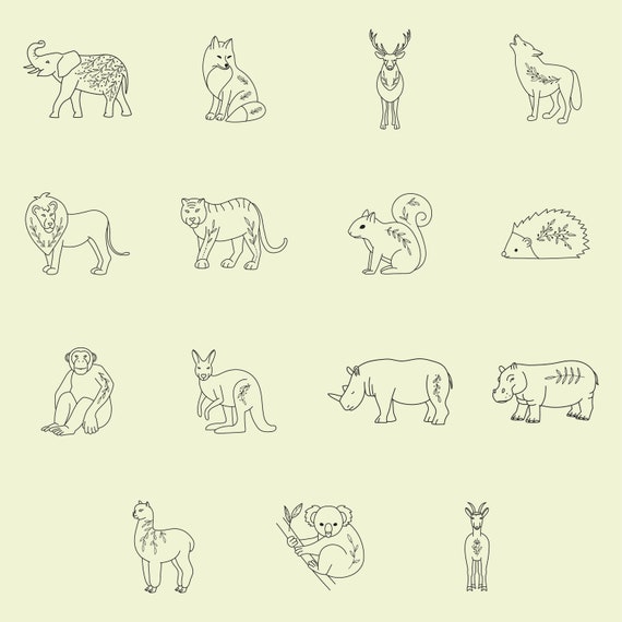 Download Jungle Animals Icon Set Forest Animal Clipart Hand Drawn Etsy
