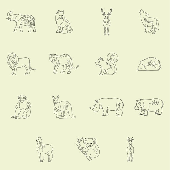 Jungle Animals Icon Set Forest Animal Clipart Hand Drawn Etsy