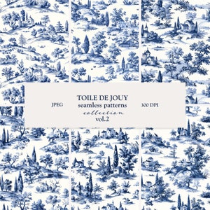 Toile de Jouy Vintage Französische Landschaftsszene Muster/Digitales Papier/Nahtloses Muster/Scrapbook Papier/Digitaler Hintergrund/Druckpapier Set